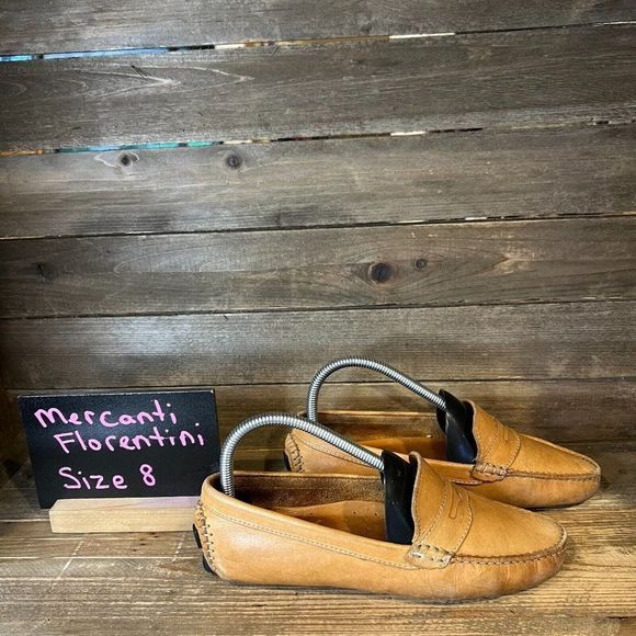 Womens Mercanti Florentini Brown Leather Shoes Driving Loafers Size 8 B‎ GUC - Picture 1 of 6